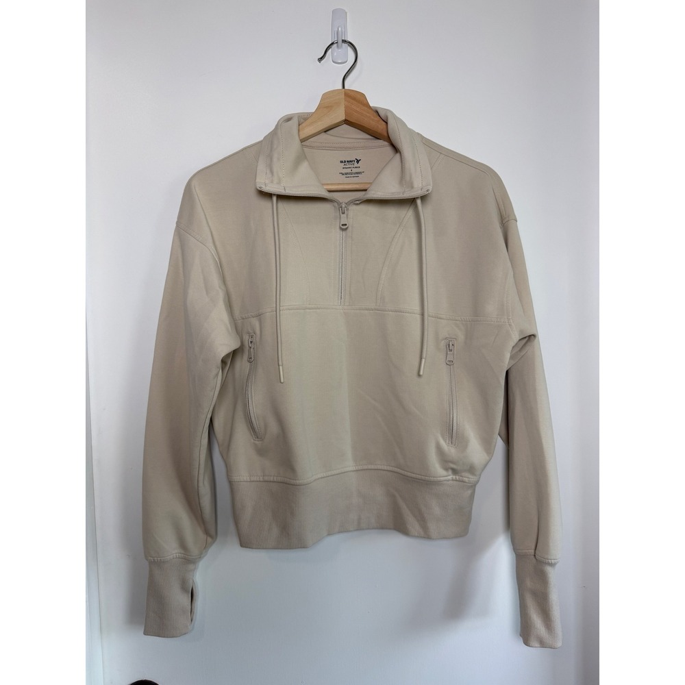 Old Navy Active Dynamic Fleece Quarter Zip Pullover Beige Thumbhole Small
